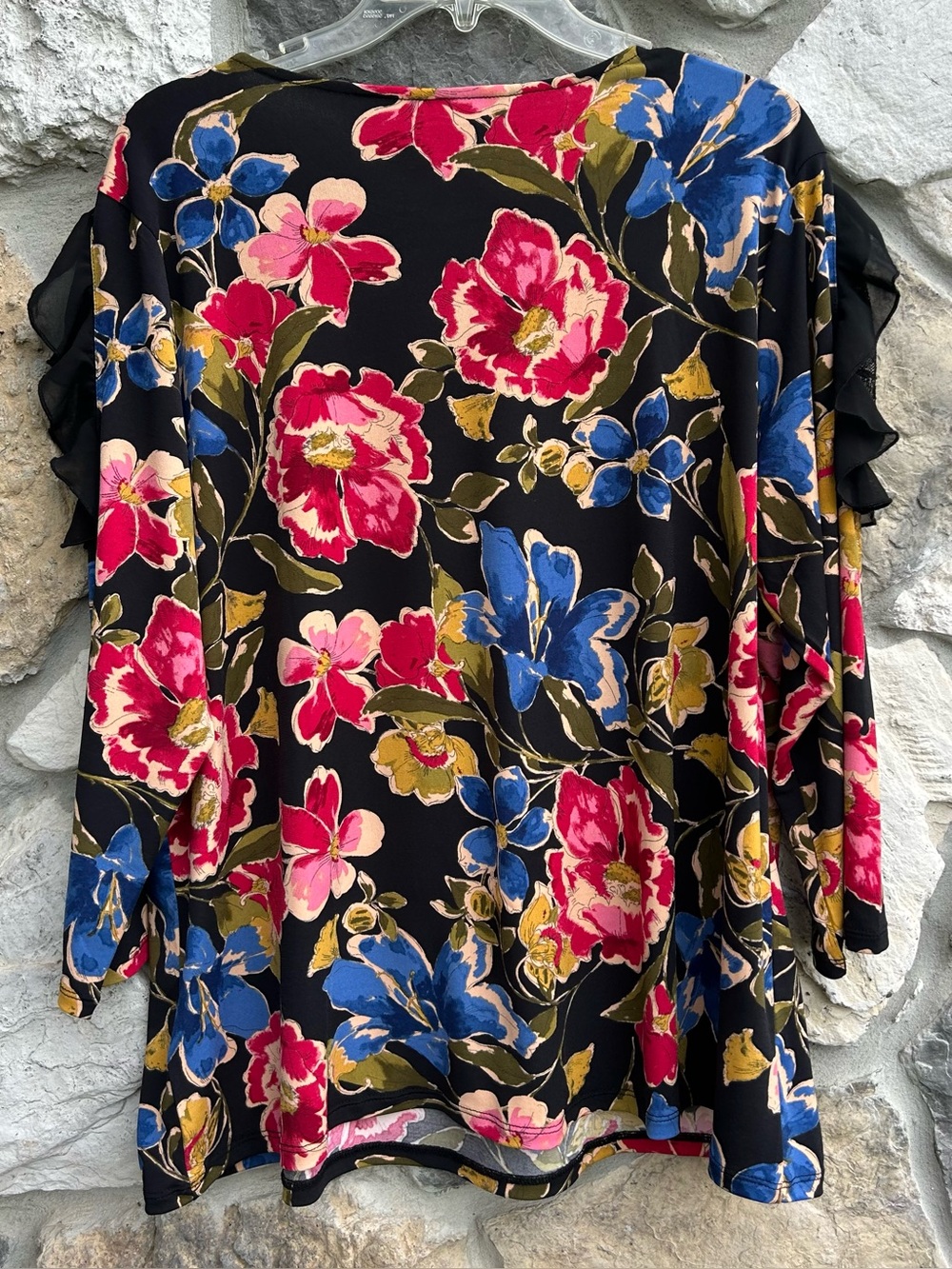 Susan Graver Liquid Knit Blouse Top Size XL Colorful Floral Ruffle Feminine - Picture 2 of 7